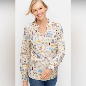 Talbots Paris Icons Popover Cotton Ruffle Blouse Womens Size Small Petite French